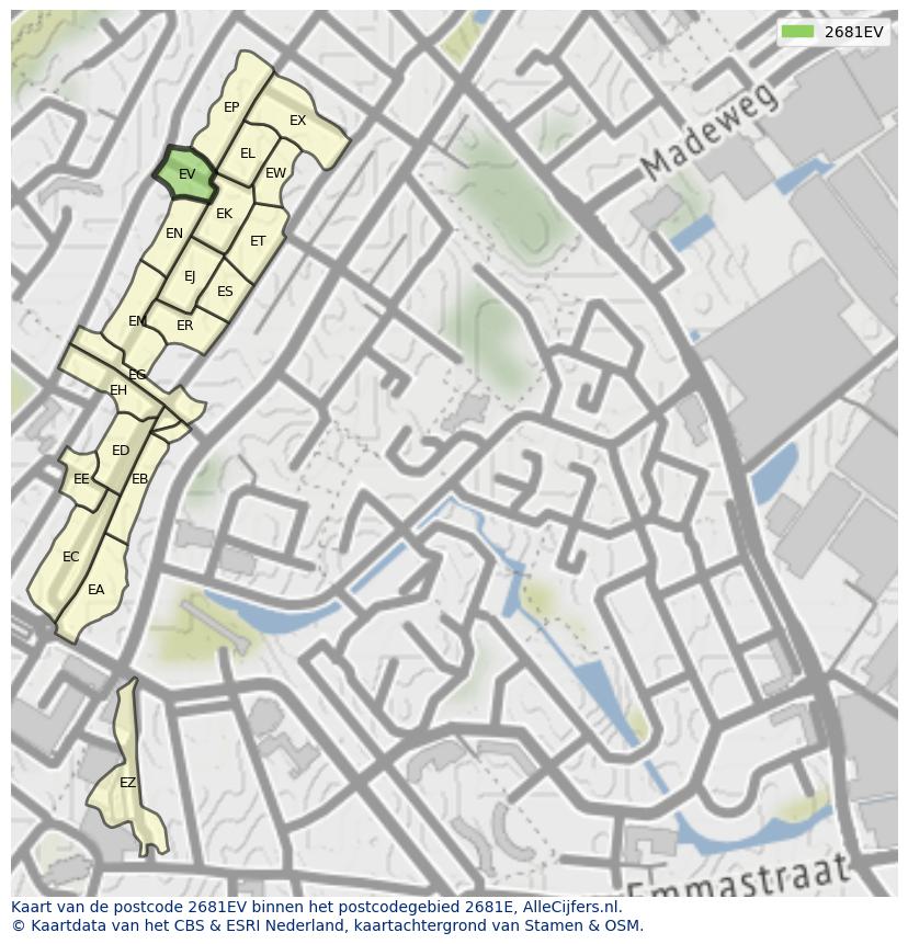 Afbeelding van het postcodegebied 2681 EV op de kaart.