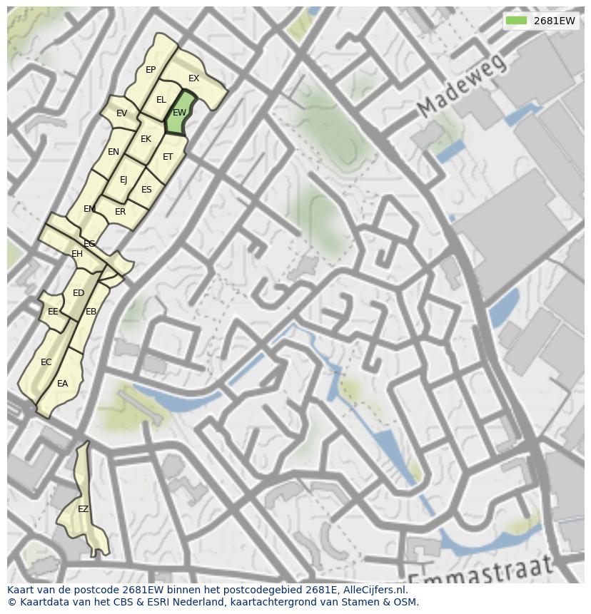 Afbeelding van het postcodegebied 2681 EW op de kaart.
