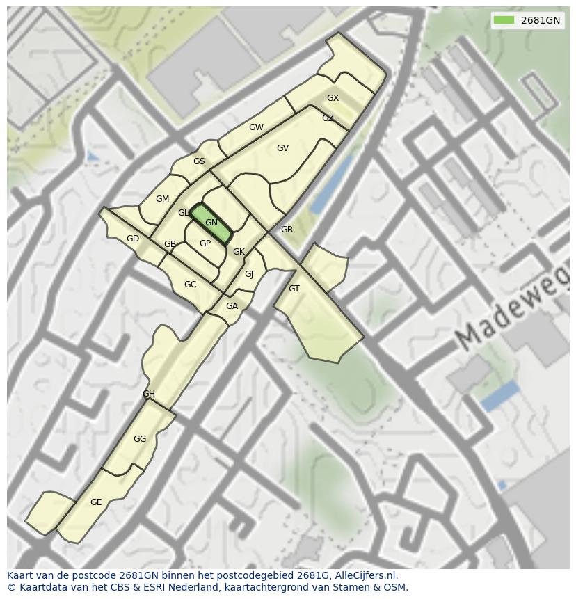 Afbeelding van het postcodegebied 2681 GN op de kaart.