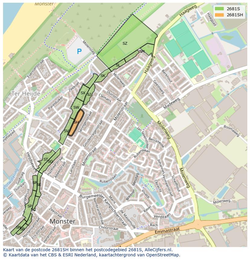 Afbeelding van het postcodegebied 2681 SH op de kaart.