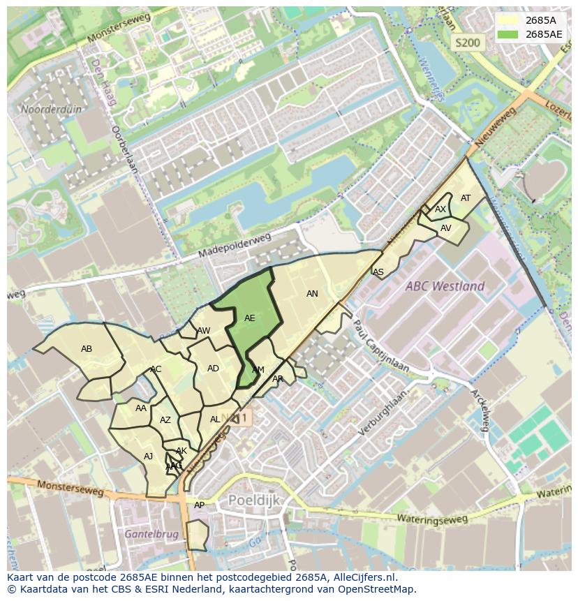 Afbeelding van het postcodegebied 2685 AE op de kaart.