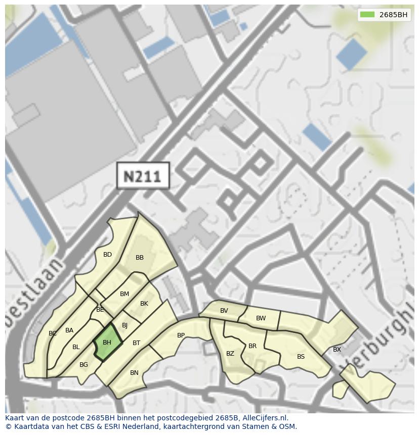 Afbeelding van het postcodegebied 2685 BH op de kaart.