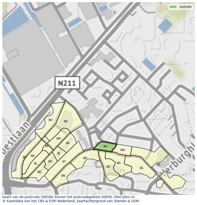 Afbeelding van het postcodegebied 2685 BV op de kaart.
