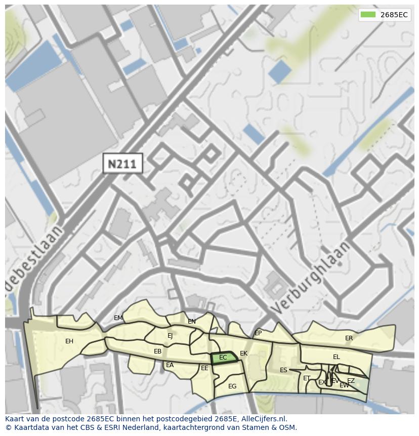 Afbeelding van het postcodegebied 2685 EC op de kaart.