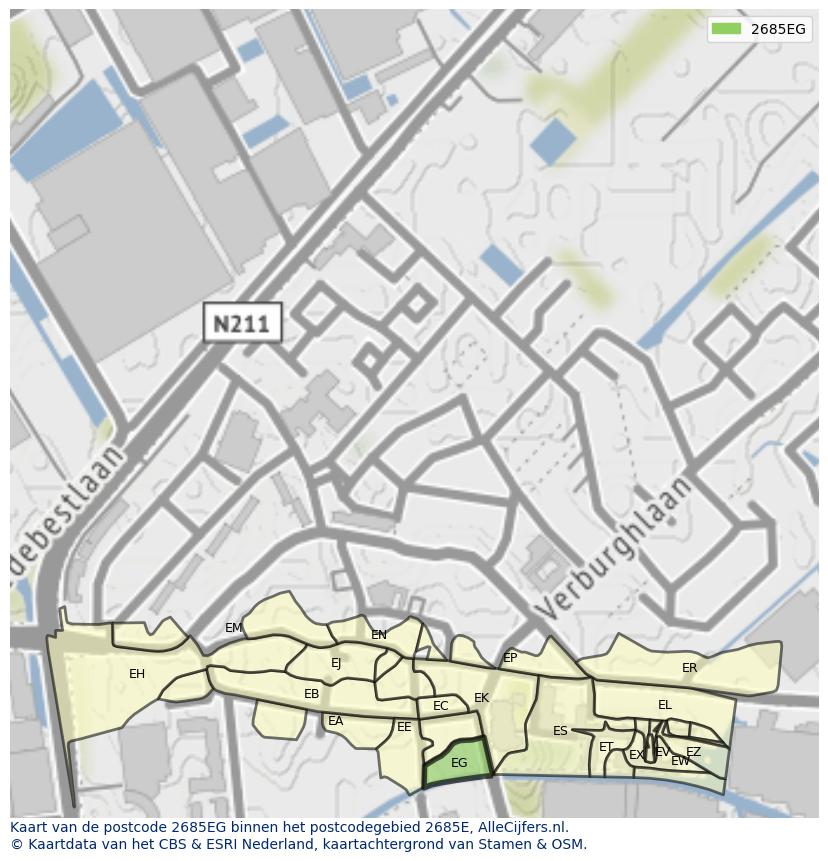 Afbeelding van het postcodegebied 2685 EG op de kaart.