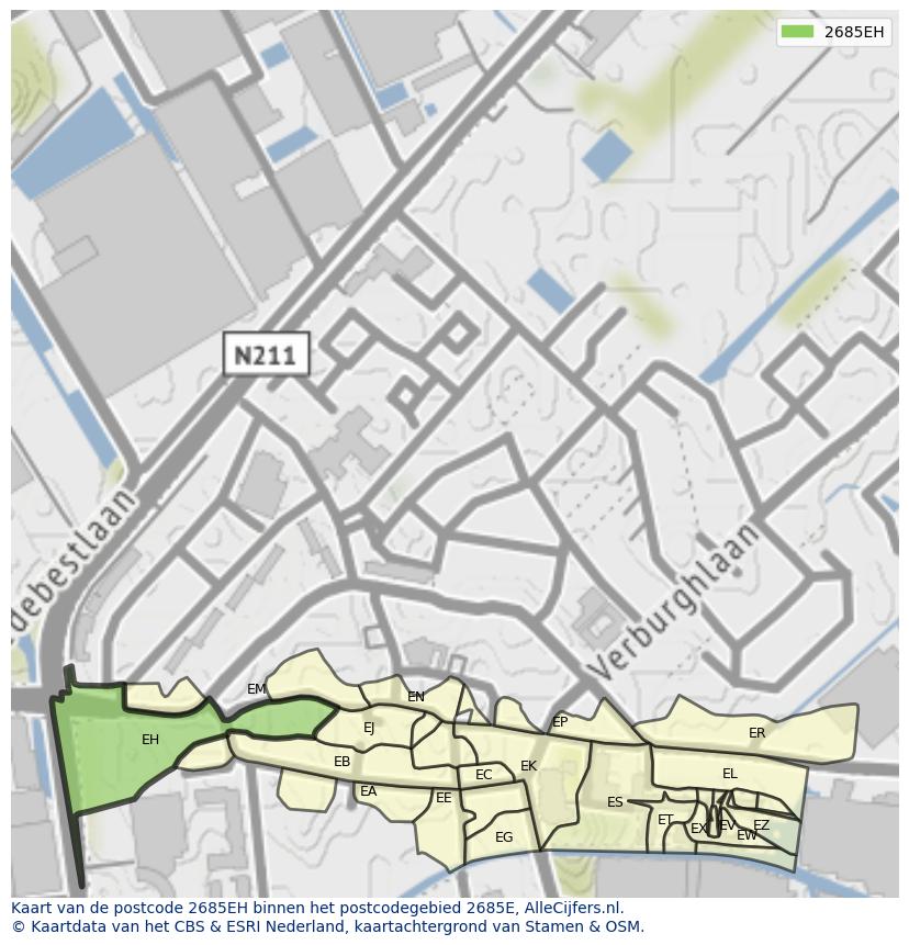 Afbeelding van het postcodegebied 2685 EH op de kaart.