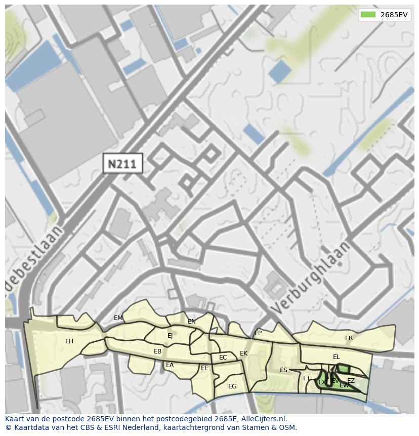 Afbeelding van het postcodegebied 2685 EV op de kaart.