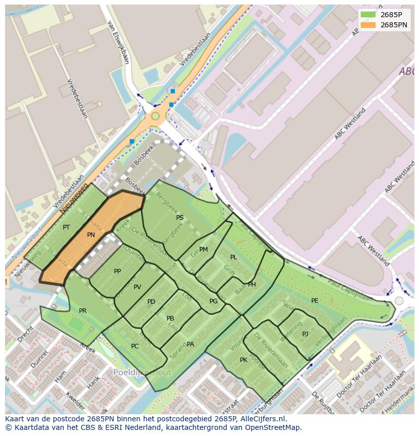 Afbeelding van het postcodegebied 2685 PN op de kaart.
