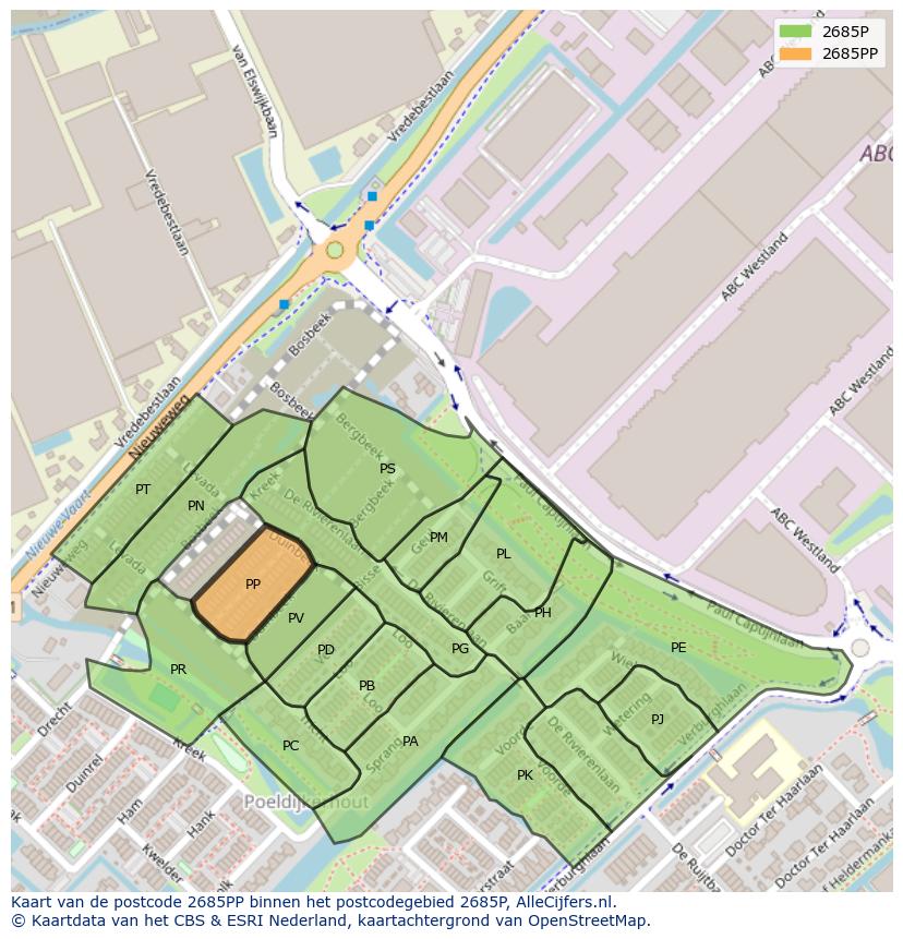 Afbeelding van het postcodegebied 2685 PP op de kaart.