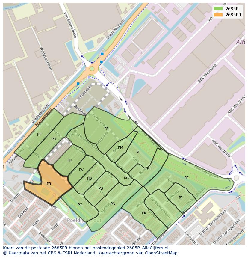Afbeelding van het postcodegebied 2685 PR op de kaart.