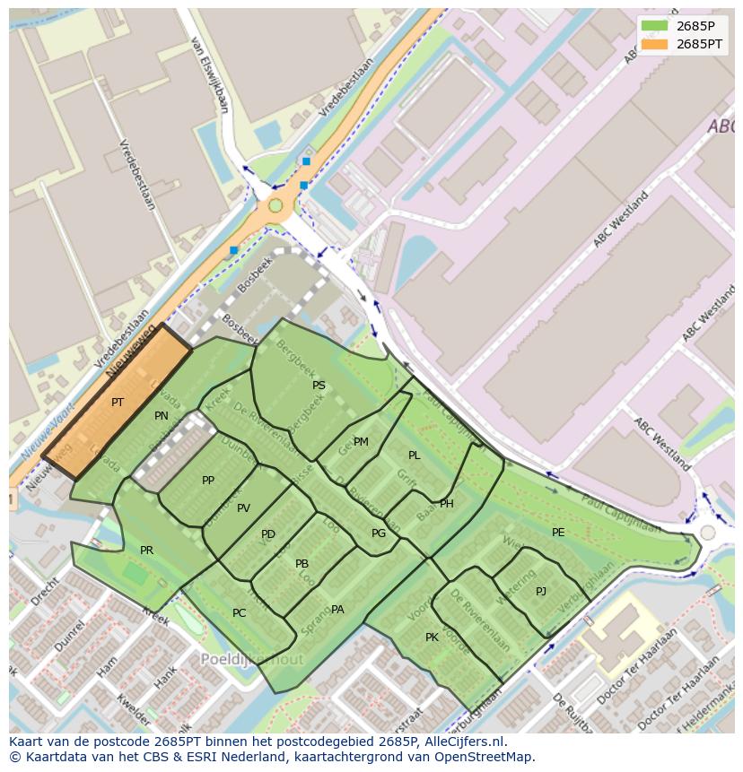 Afbeelding van het postcodegebied 2685 PT op de kaart.