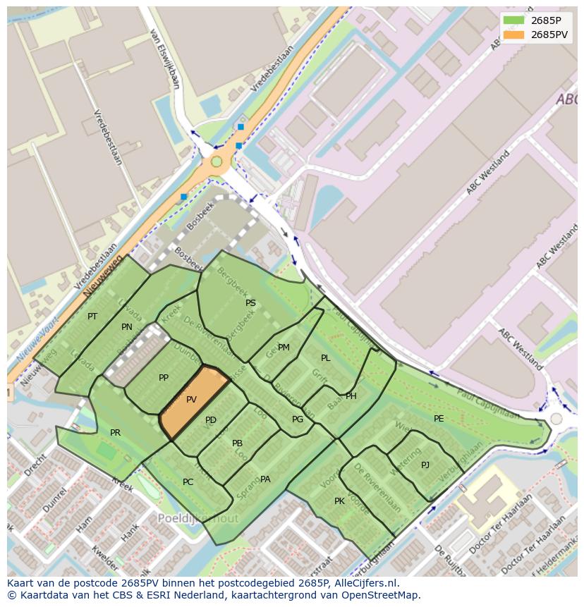 Afbeelding van het postcodegebied 2685 PV op de kaart.