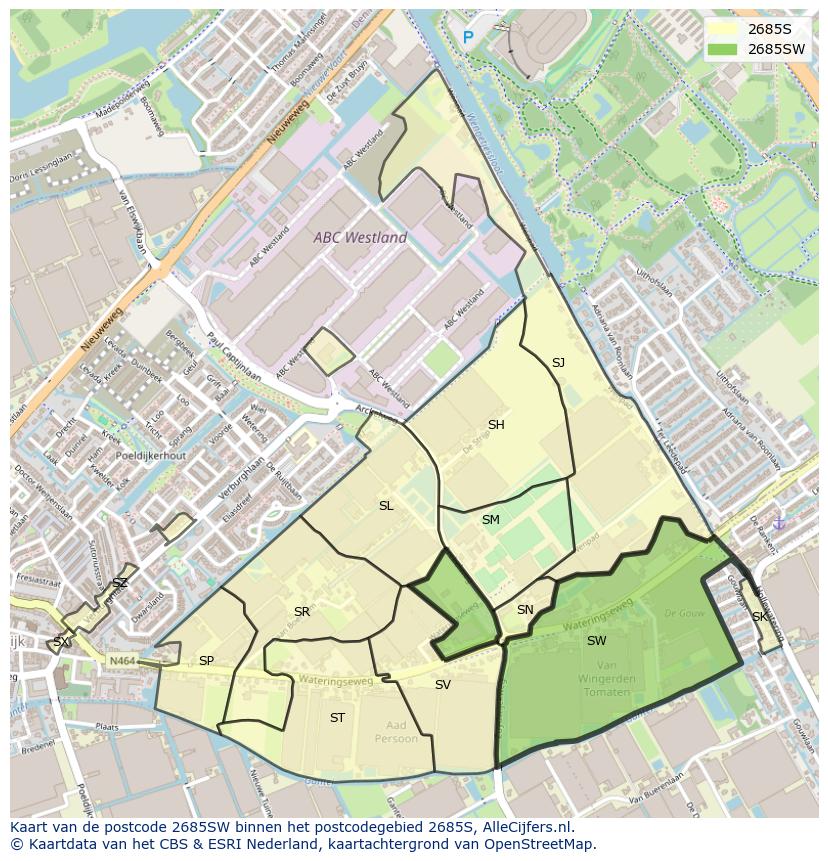 Afbeelding van het postcodegebied 2685 SW op de kaart.