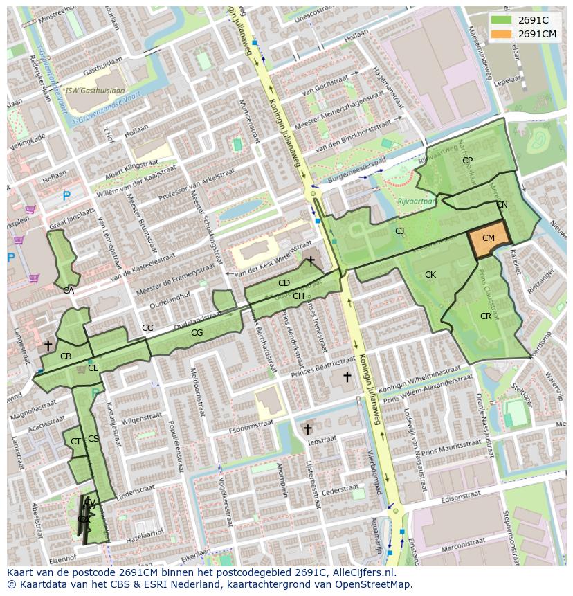 Afbeelding van het postcodegebied 2691 CM op de kaart.