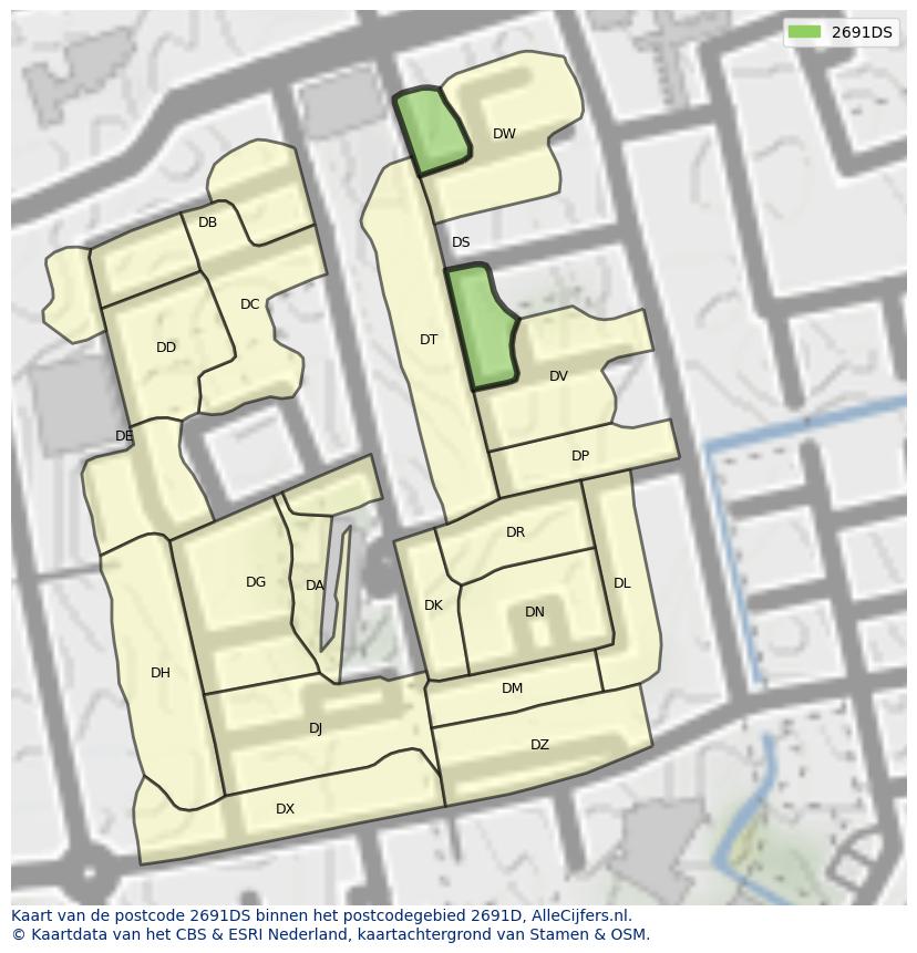 Afbeelding van het postcodegebied 2691 DS op de kaart.