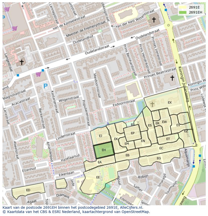 Afbeelding van het postcodegebied 2691 EH op de kaart.