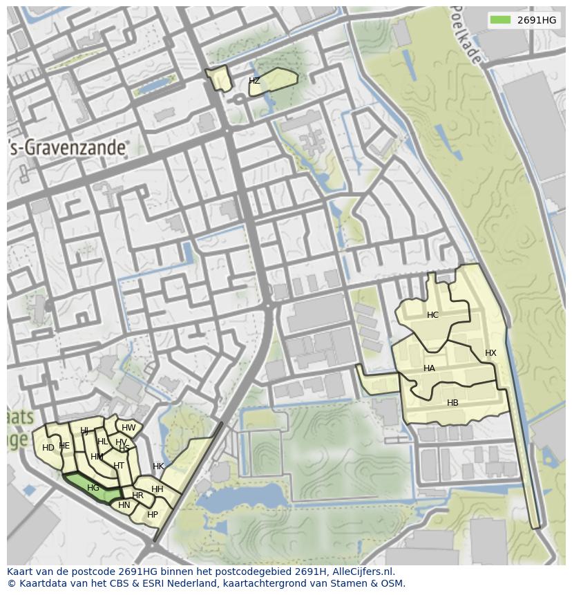 Afbeelding van het postcodegebied 2691 HG op de kaart.