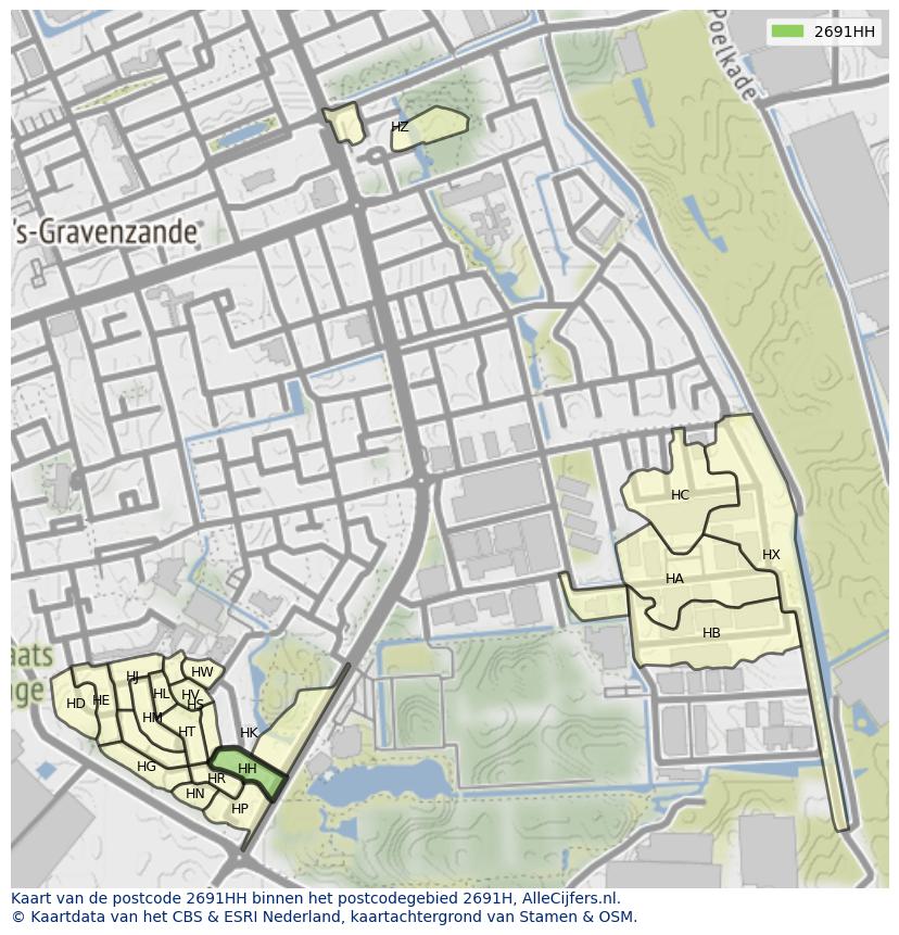 Afbeelding van het postcodegebied 2691 HH op de kaart.