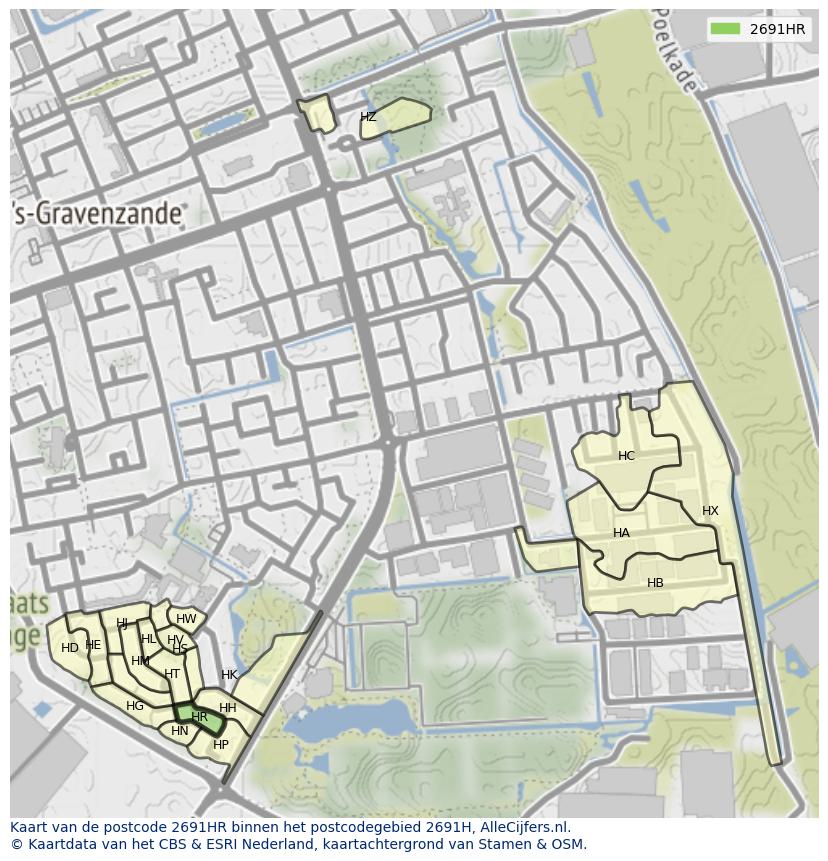 Afbeelding van het postcodegebied 2691 HR op de kaart.