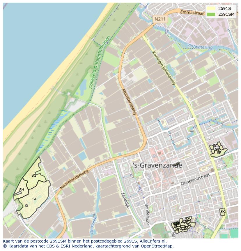 Afbeelding van het postcodegebied 2691 SM op de kaart.