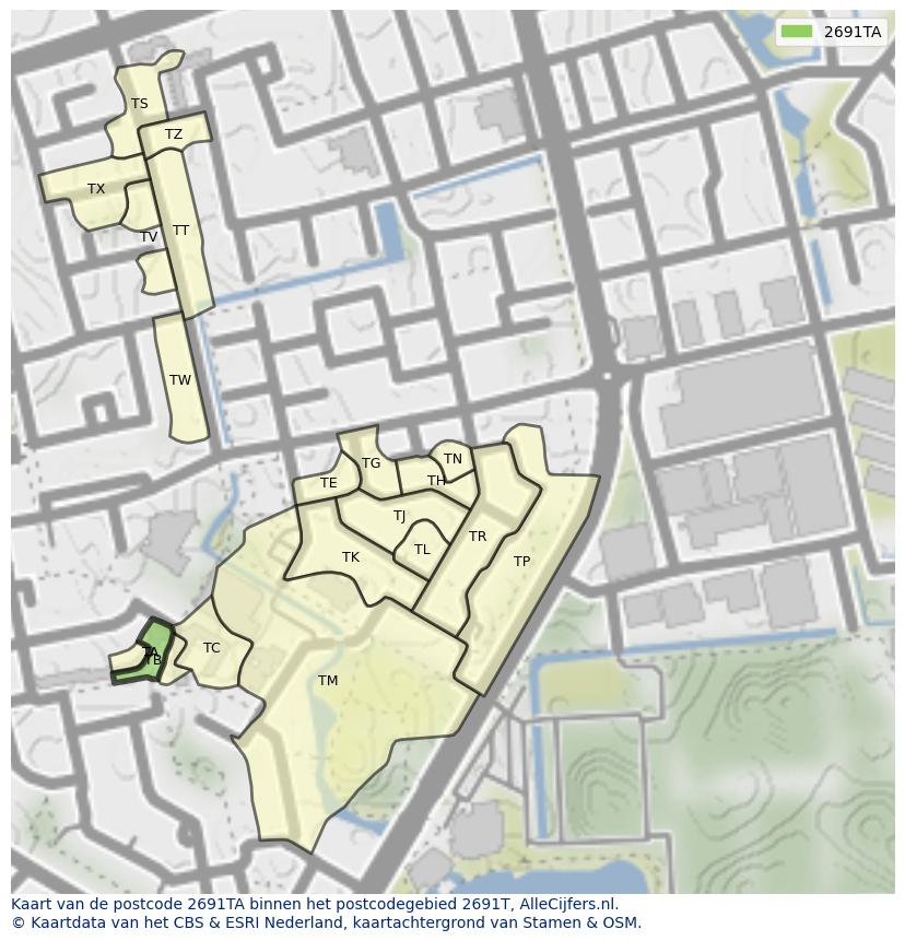 Afbeelding van het postcodegebied 2691 TA op de kaart.