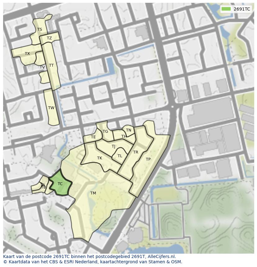 Afbeelding van het postcodegebied 2691 TC op de kaart.