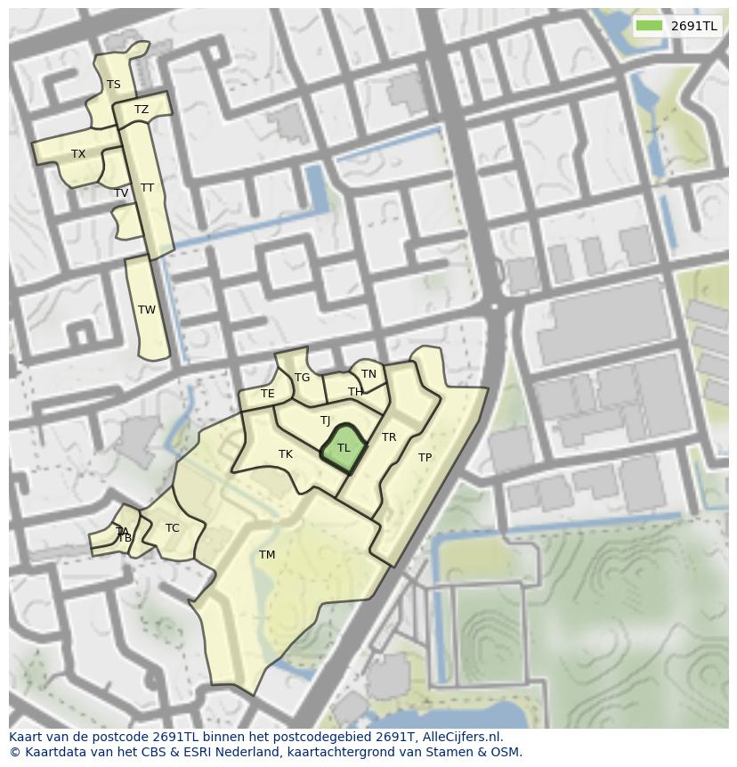 Afbeelding van het postcodegebied 2691 TL op de kaart.