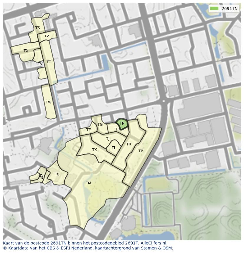 Afbeelding van het postcodegebied 2691 TN op de kaart.
