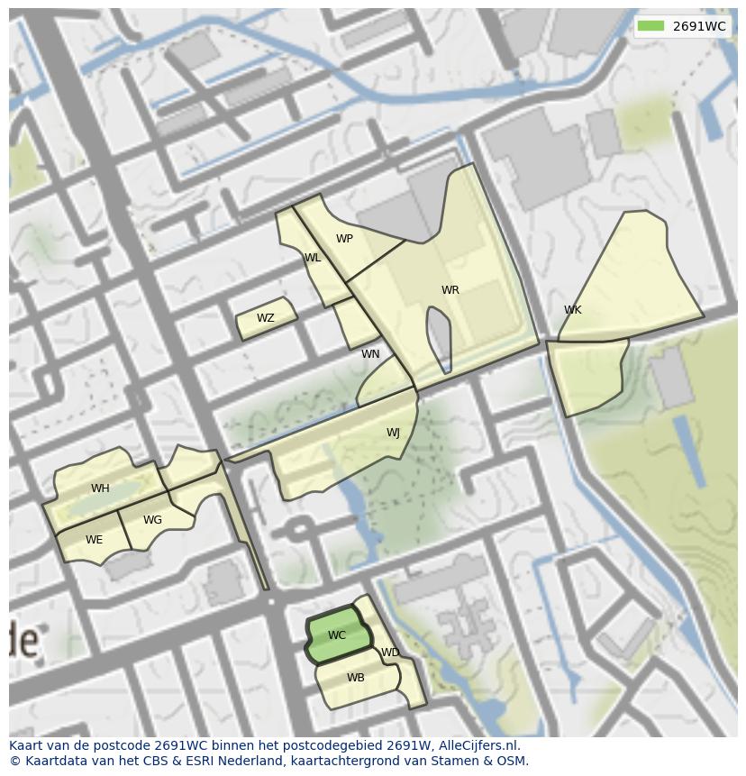 Afbeelding van het postcodegebied 2691 WC op de kaart.