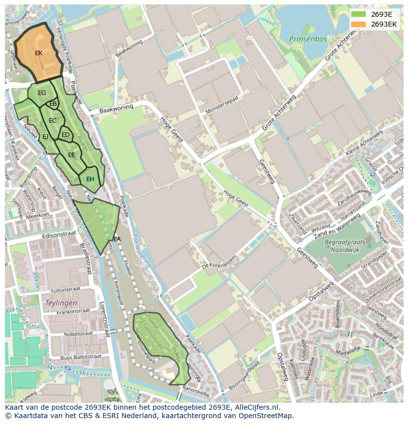 Afbeelding van het postcodegebied 2693 EK op de kaart.