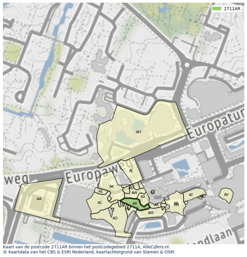 Afbeelding van het postcodegebied 2711 AR op de kaart.