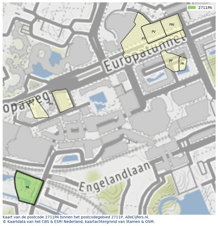 Afbeelding van het postcodegebied 2711 PA op de kaart.