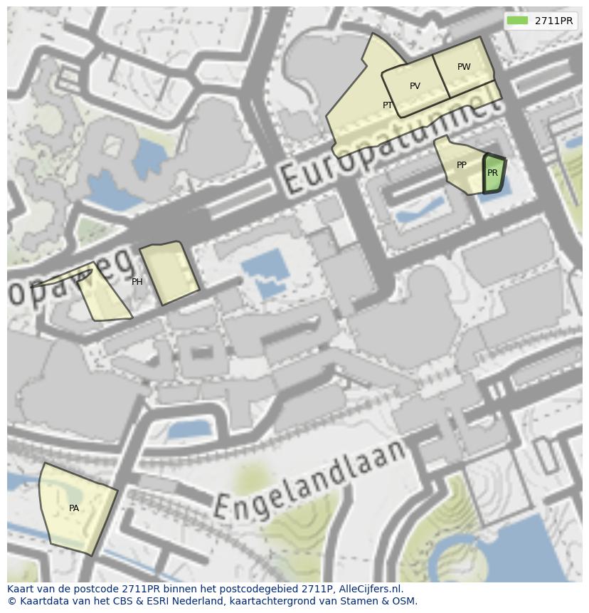 Afbeelding van het postcodegebied 2711 PR op de kaart.