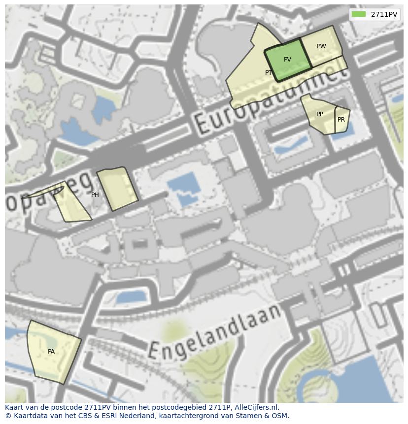 Afbeelding van het postcodegebied 2711 PV op de kaart.