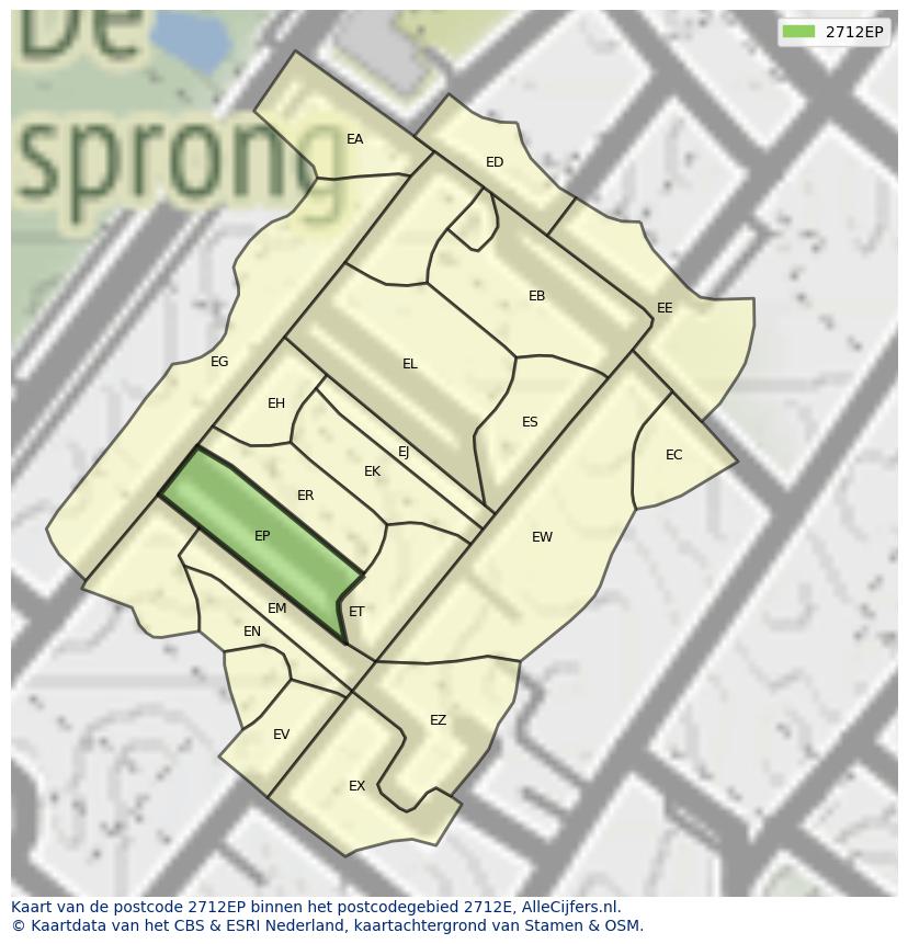 Afbeelding van het postcodegebied 2712 EP op de kaart.