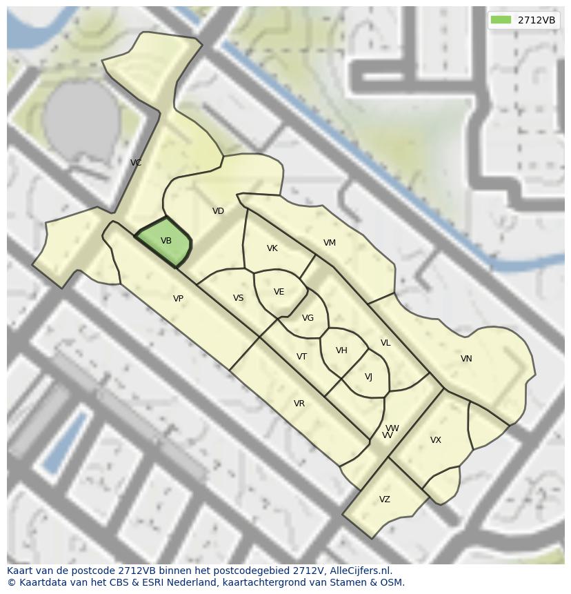 Afbeelding van het postcodegebied 2712 VB op de kaart.