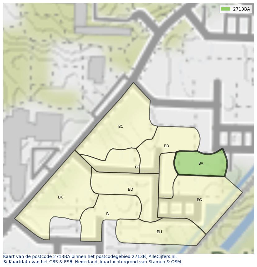 Afbeelding van het postcodegebied 2713 BA op de kaart.