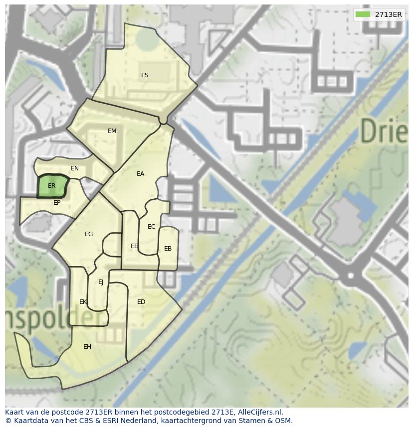 Afbeelding van het postcodegebied 2713 ER op de kaart.