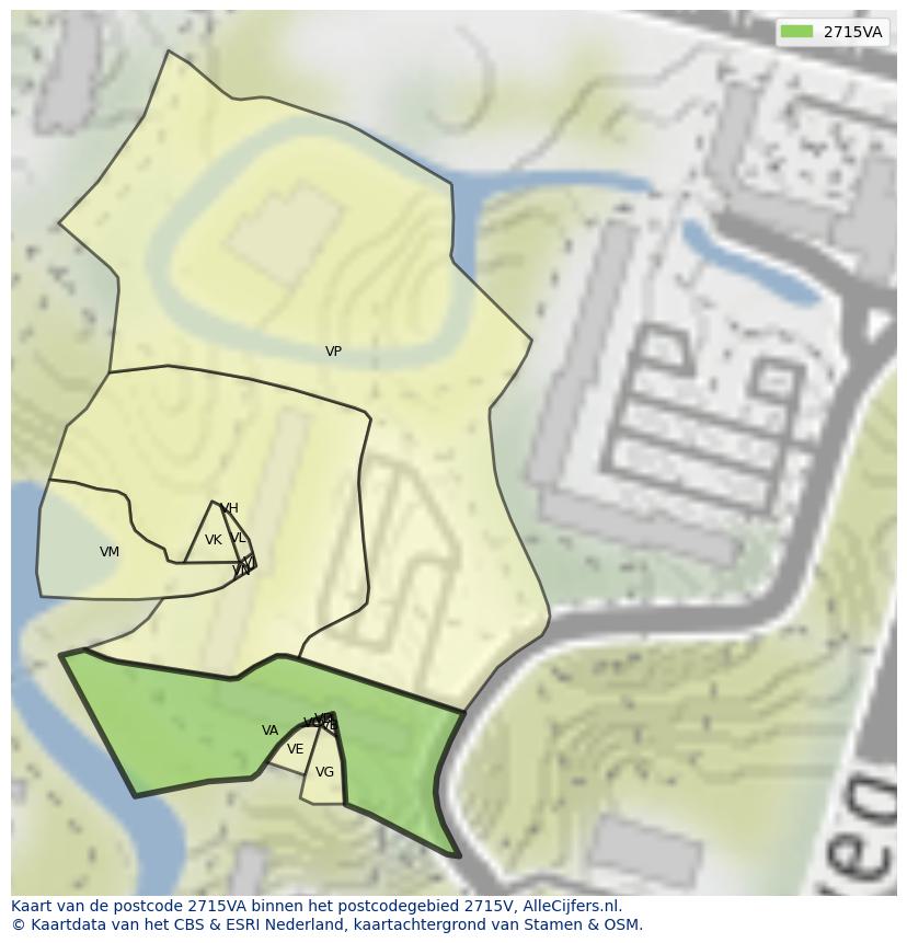 Afbeelding van het postcodegebied 2715 VA op de kaart.