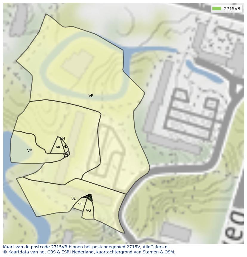 Afbeelding van het postcodegebied 2715 VB op de kaart.