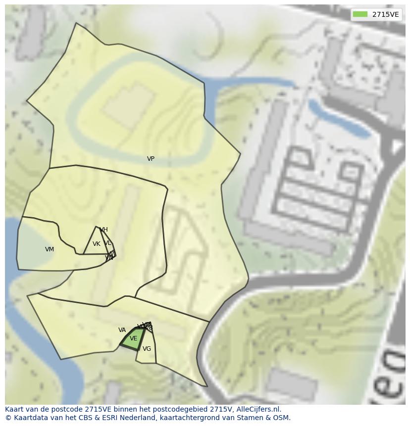 Afbeelding van het postcodegebied 2715 VE op de kaart.