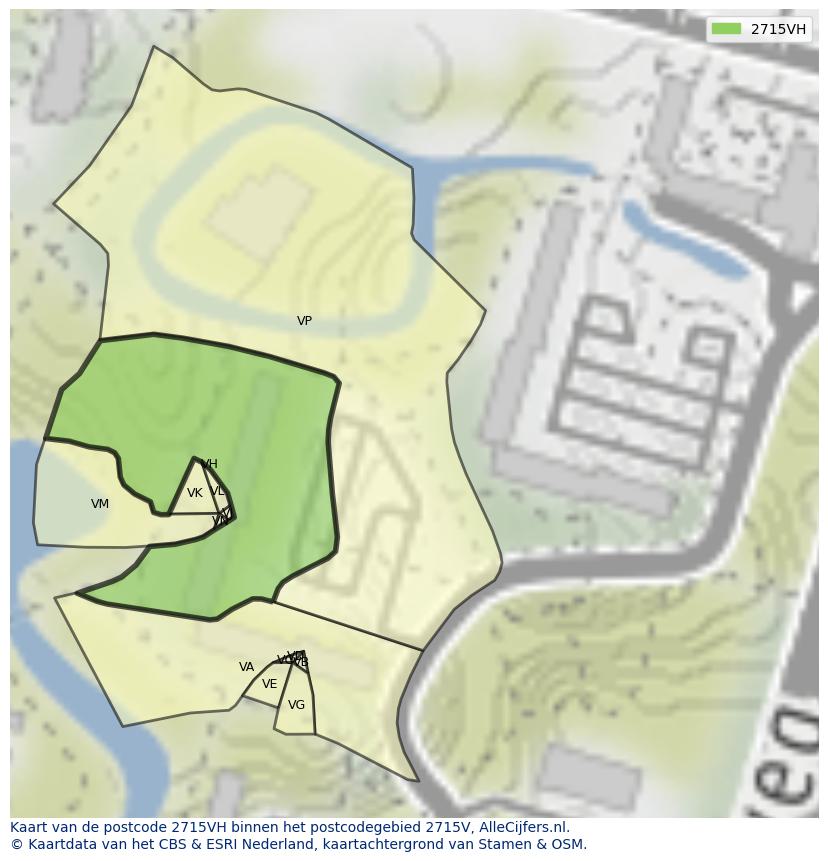 Afbeelding van het postcodegebied 2715 VH op de kaart.