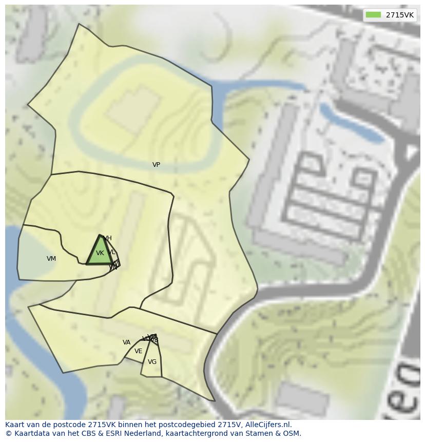 Afbeelding van het postcodegebied 2715 VK op de kaart.