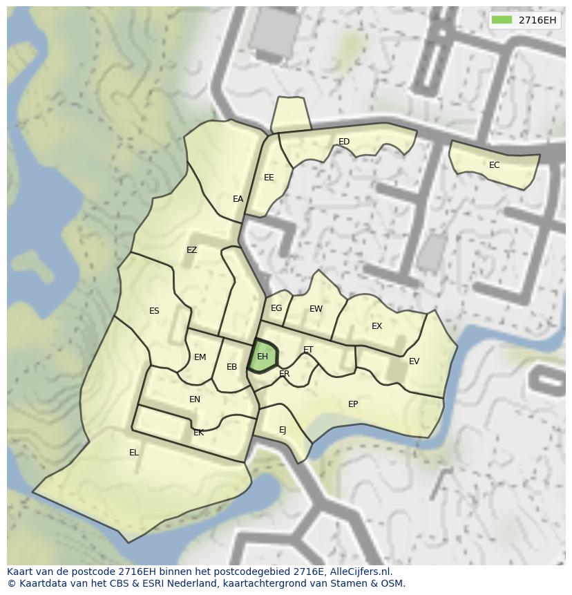 Afbeelding van het postcodegebied 2716 EH op de kaart.