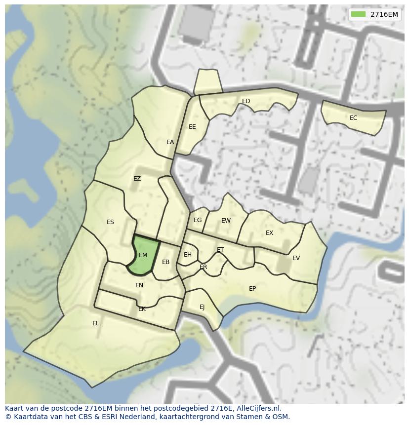 Afbeelding van het postcodegebied 2716 EM op de kaart.