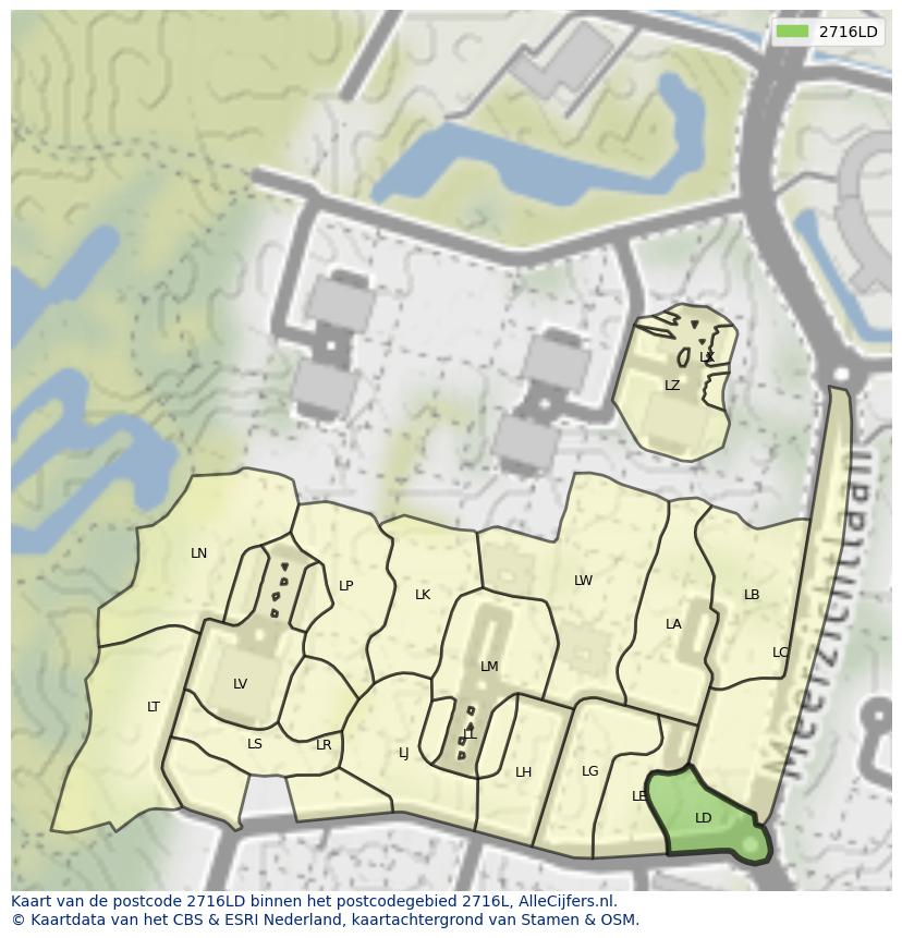 Afbeelding van het postcodegebied 2716 LD op de kaart.