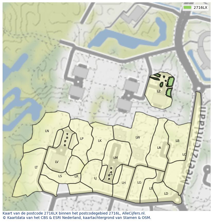 Afbeelding van het postcodegebied 2716 LX op de kaart.