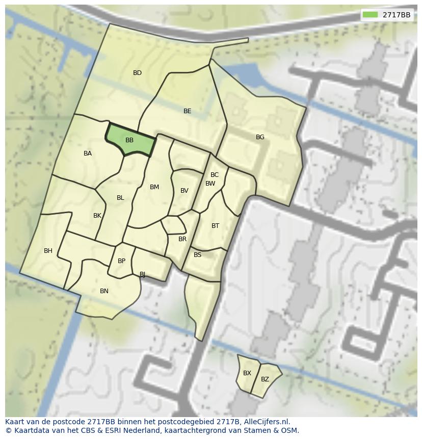 Afbeelding van het postcodegebied 2717 BB op de kaart.