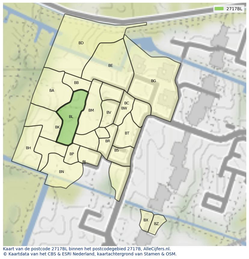 Afbeelding van het postcodegebied 2717 BL op de kaart.