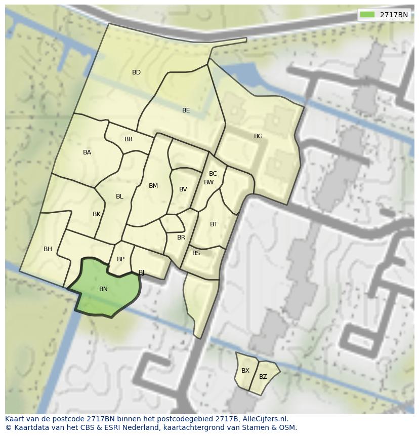 Afbeelding van het postcodegebied 2717 BN op de kaart.